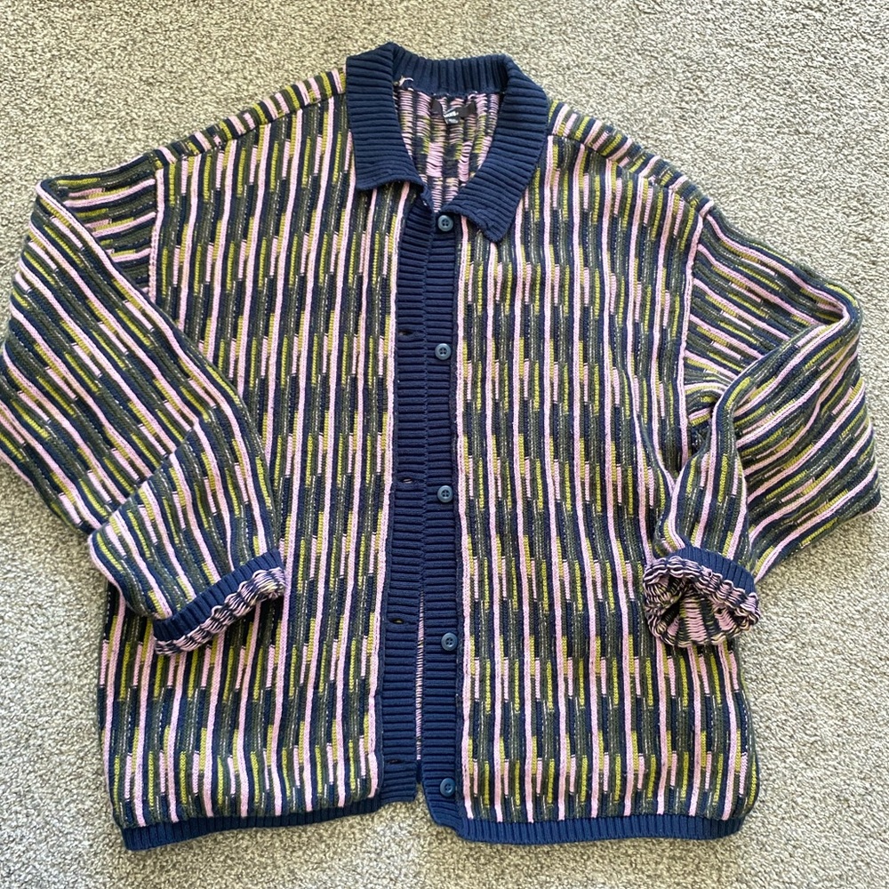 VANS Vintage Style 90’s Grunge Chunky Striped Navy Knit Button-Up Cardigan (M/L)